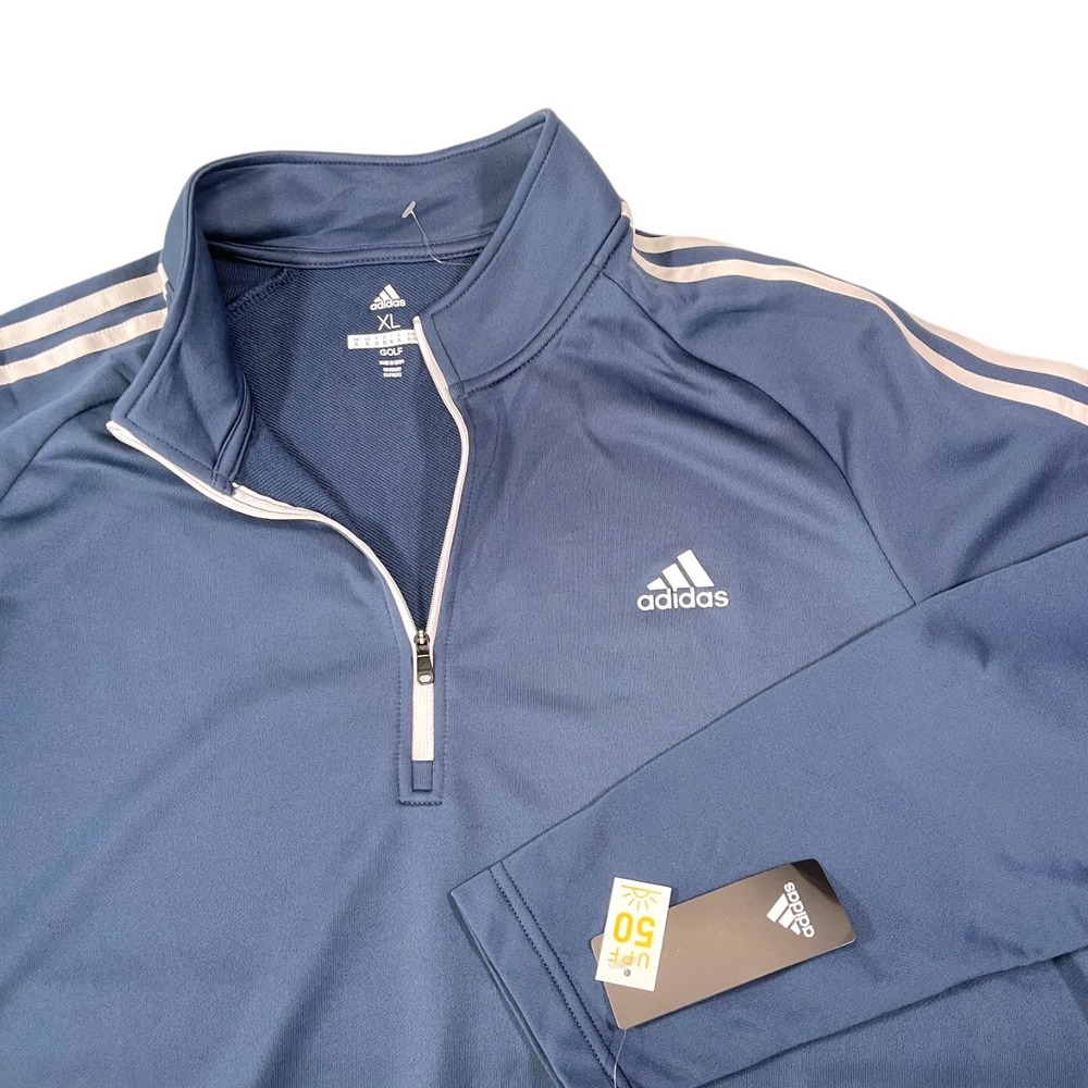 New Adidas XL Crew Navy Pullover French Terry Quarter Zip UPF 50 Sporty Golfcore